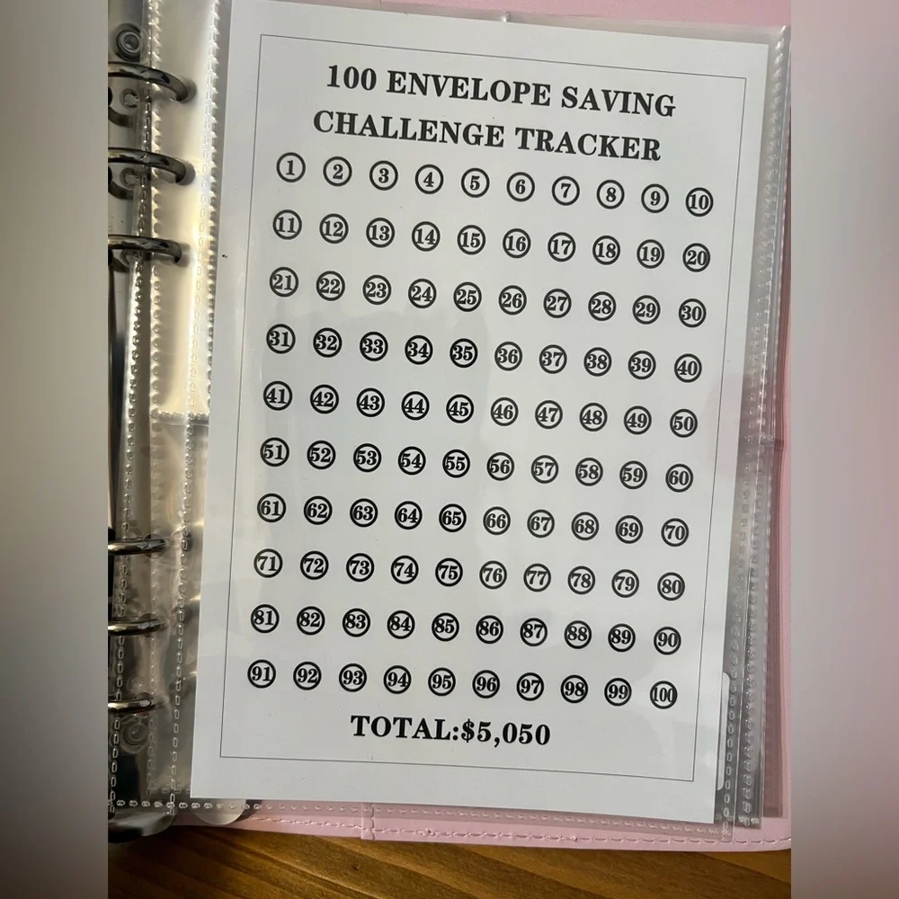 Pink 100 Envelope Savings Challenge Binder